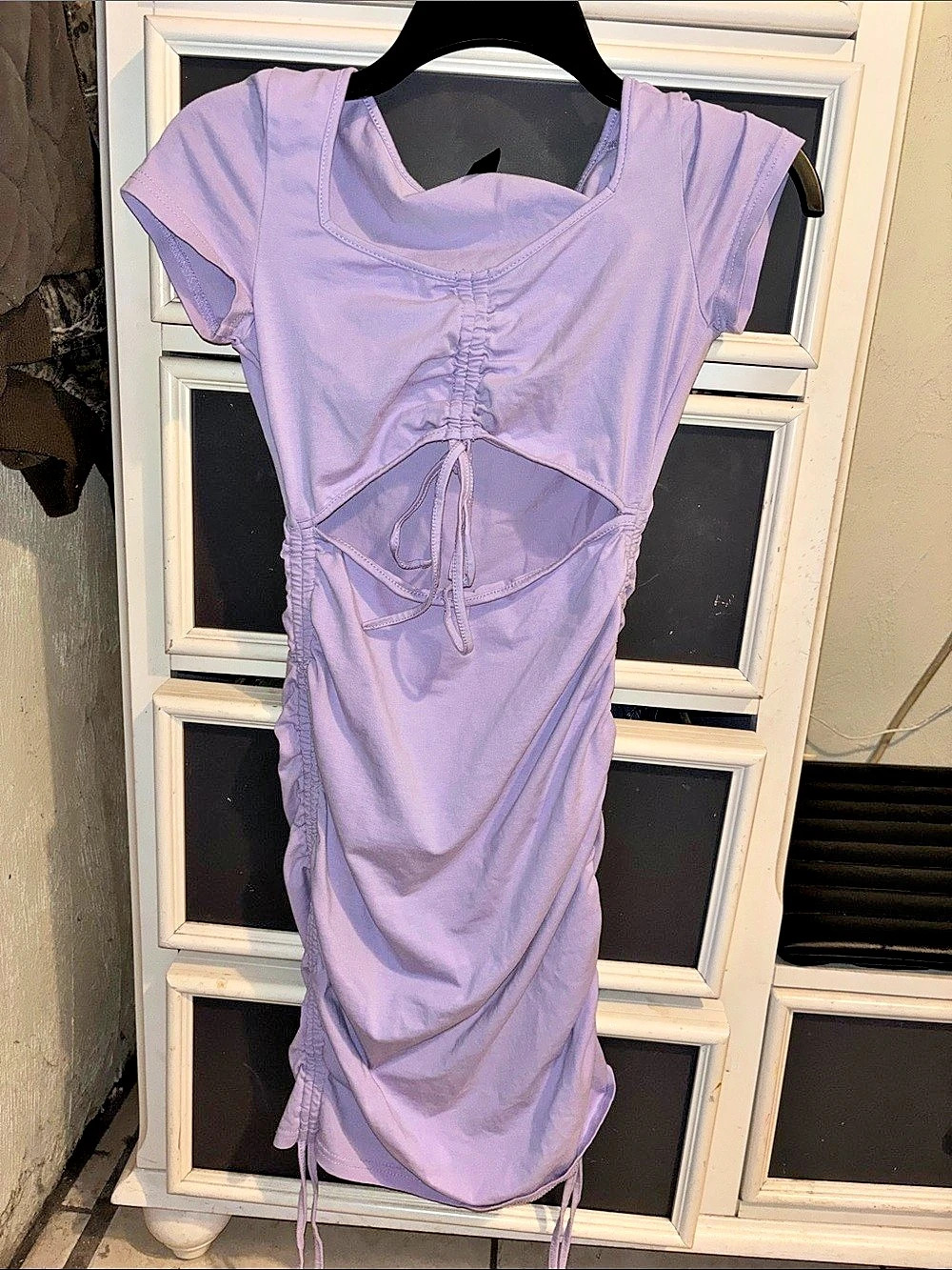 SHEIN Drawstring Knot Ruched Cut Out Dress Purple Mini Dress